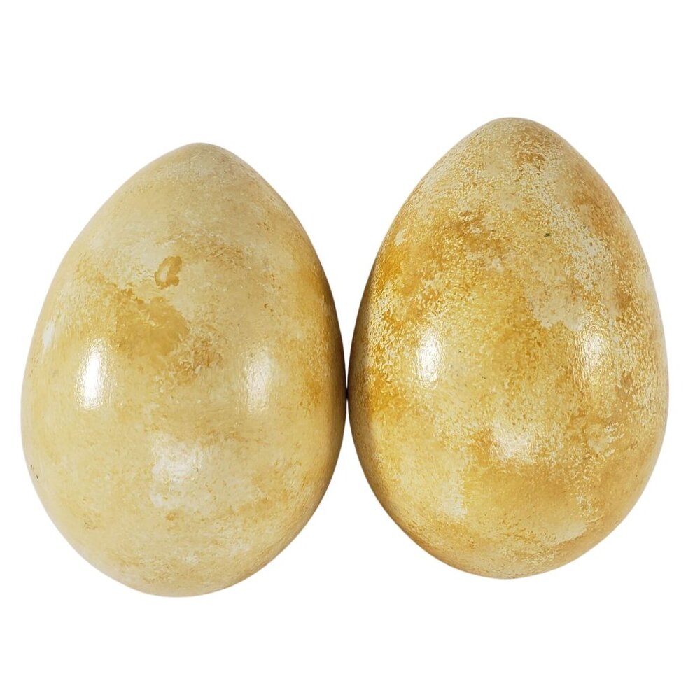 Large Hand-Painted Wood Easter Eggs Set of 2 Holiday Decorations